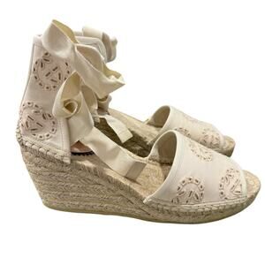 Gucci Espadrille GG Ankle Wrap Wedge Sandal 771779 Interlocking G Ivory 38